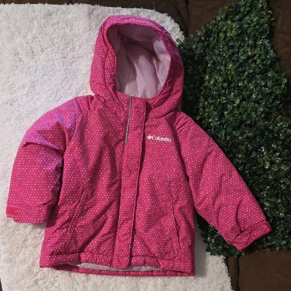 Columbia Hot Pink Polka Dot Hooded Puffer Jacket